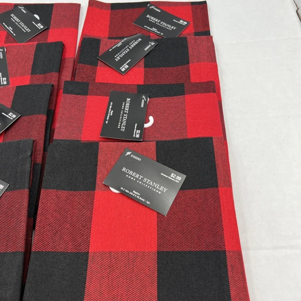 8 Plaid Dinner Cloth Napkins‎ Red Black  Christmas 18X18